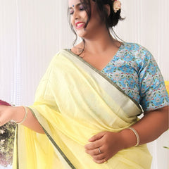 Beige-Black women's Bhagalpuri Blend Linen Saree With Contrast Blouse Piece - View 2