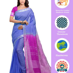 Iiris Blue & Wild Strawberry women's Bhagalpuri Handloom Pure Cotton Two Dye Saree With Running Unstitched Blouse Piece - View 2