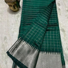Cotton Silk Handloom Bhagalpuri Wide Border Check Saree