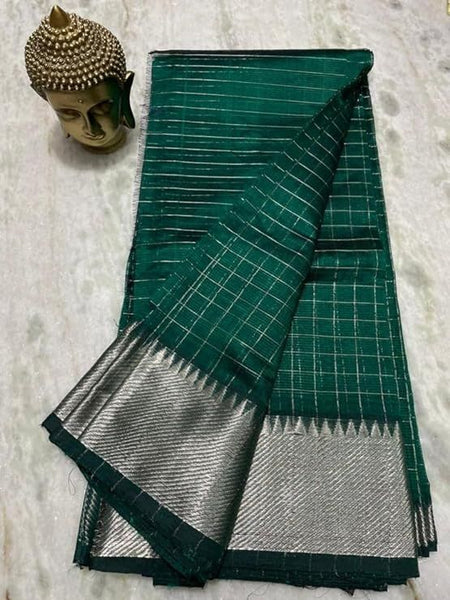 Cotton Silk Handloom Bhagalpuri Wide Border Check Saree