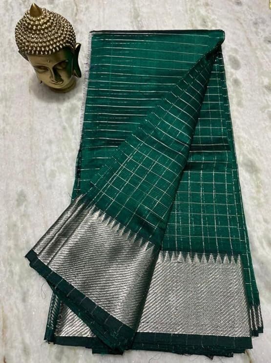Cotton Silk Handloom Bhagalpuri Wide Border Check Saree