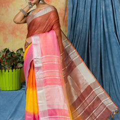 Multi Color Dye Handloom Linen Bhagalpuri Saree for women's - View 4
