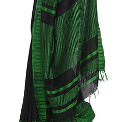 Black-Green women's Bhagalpuri Handloom Katan Viscous Silk Temple Border Saree Ethnic Wear With Running Unstitched Striped Blouse Piece - View 7