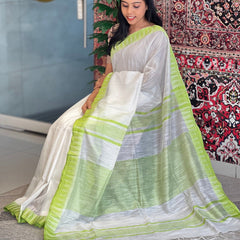 Bhagalpuri Kota Viscous Temple Border White Saree And Variable Color Border With Blouse Piece - View 2