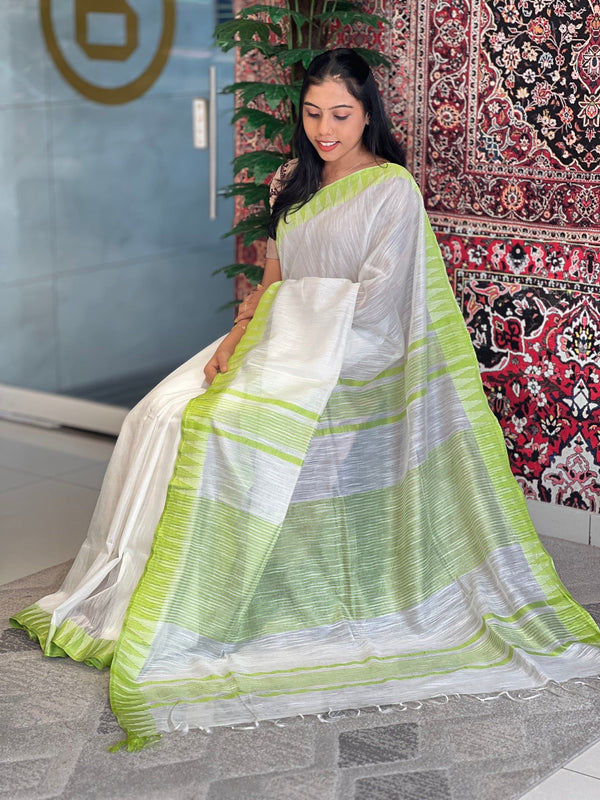 Bhagalpuri Kota Viscous Temple Border White Saree And Variable Color Border With Blouse Piece - View 2