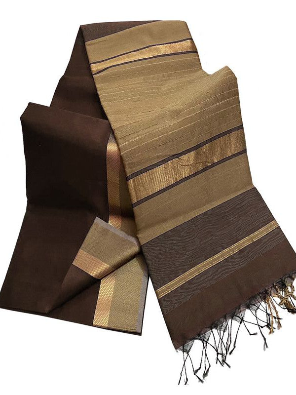 Tussar Cotton Silk Bhagalpuri Saree with Designed Border for women's (Coffee Brown)