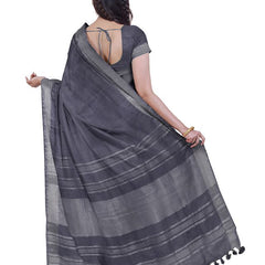 Grey & Hookers' Green women's Bhagalpuri Handloom Cotton-Linen Blend Saree Combo (Pack Of 2) With Running Unstiched Blouse Piece - View 4