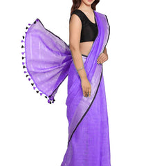 Bhagalpuri Blend Linen Saree With Black Pipine Contrast Blouse Piece - View 2