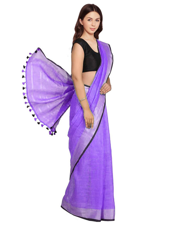 Bhagalpuri Blend Linen Saree With Black Pipine Contrast Blouse Piece - View 2