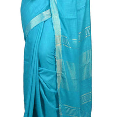 Cyan Bhagalpuri women's Handloom Linen Cotton Ethnic Wear Saree With Running Unstitched Blouse Piece - View 6