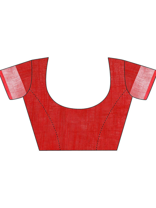 Electric Blue & Red women's Handloom Bhagalpuri Cotton Slub Blend Two Dye Saree With Running Unstitched Blouse Piece - View 6