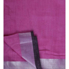 Linen Cotton Blend Contrast Handloom Bhagalpuri Saree (Persian_Pink-Black) - View 4