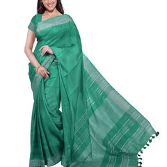 Hookers' Green & Mint Green women's Bhagalpuri Handloom Cotton-Linen Blend Saree Combo (Pack Of 2) With Running Unstiched Blouse Piece - View 5