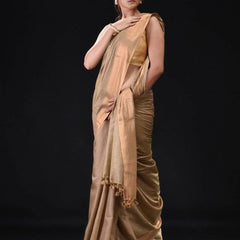 Brown Bhaglpuri Munga Blend Handloom Tussar Saree with Blouse Piece - View 2
