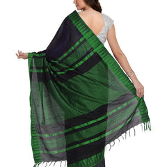 Black-Green women's Bhagalpuri Handloom Katan Viscous Silk Temple Border Saree Ethnic Wear With Running Unstitched Striped Blouse Piece - View 4