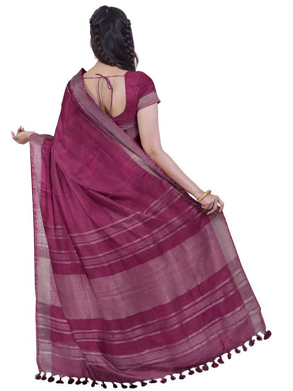 Grey & Raspberry Pink women's Bhagalpuri Handloom Cotton-Linen Blend Saree Combo (Pack Of 2) With Running Unstiched Blouse Piece - View 6