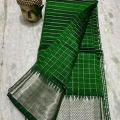 Cotton Silk Handloom Bhagalpuri Wide Border Check Saree