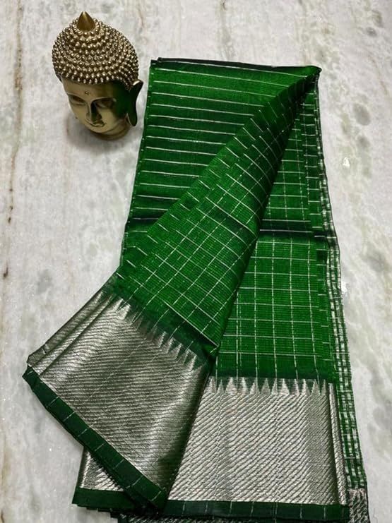 Cotton Silk Handloom Bhagalpuri Wide Border Check Saree