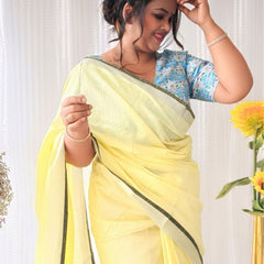 Beige-Black women's Bhagalpuri Blend Linen Saree With Contrast Blouse Piece - View 9