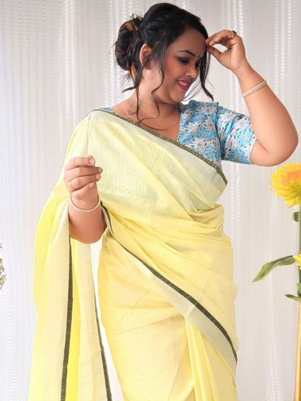 Beige-Black women's Bhagalpuri Blend Linen Saree With Contrast Blouse Piece - View 9