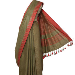 Bhagalpuri Handloom Kota Silk Temple Border Saree And Variation Of Colors With Striped Blouse Piece