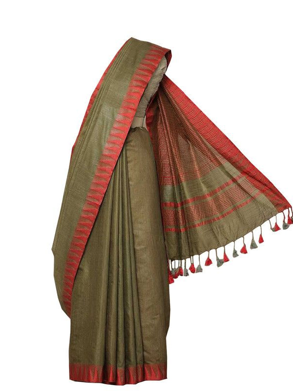 Bhagalpuri Handloom Kota Silk Temple Border Saree And Variation Of Colors With Striped Blouse Piece