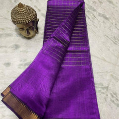Bhagalpuri Handloom Cotton Silk Check Half Body Saree for women's (French_Purple)