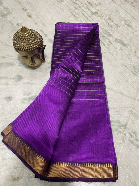 Bhagalpuri Handloom Cotton Silk Check Half Body Saree for women's (French_Purple)