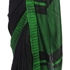 Black-Green women's Bhagalpuri Handloom Katan Viscous Silk Temple Border Saree Ethnic Wear With Running Unstitched Striped Blouse Piece - View 5