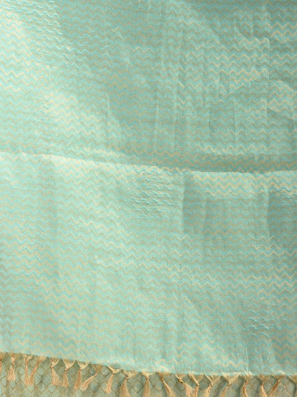 Handloom Cotton Tissue Silk Designer Weaving Motif Saree (Aquamarine_Turquoise) - View 6